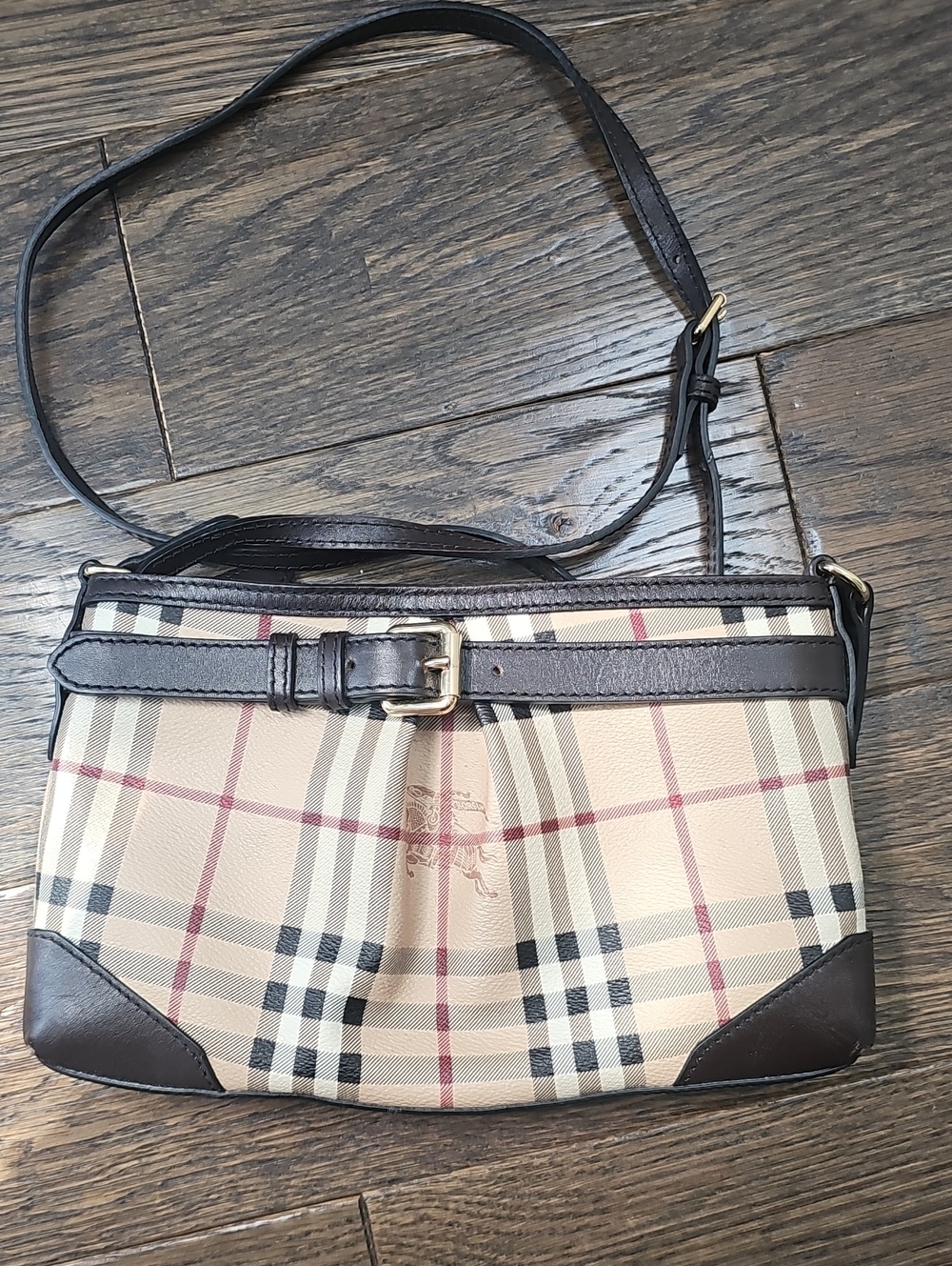 BURBERRY Classic Plaid Crossbody Bag with Dark Brown Trim